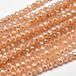 Sandy Brown Faceted(32 Facets) Round Full Rainbow Plated Imitation Jade Electroplate Glass Beads Strands, Sandy Brown, 4mm, Hole: 1mm, about 100pcs/strand, 14.9 inch