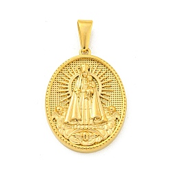 Золотой Ионное покрытие (ip) 304 подвески из нержавеющей стали, овал со святым шармом, золотые, 35.5x26x4 мм, отверстие : 9.5x5 мм