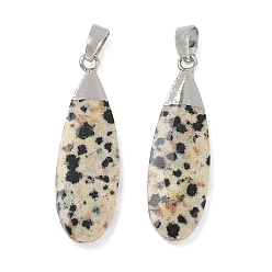Dalmatian Jasper Natural Dalmatian Jasper Pendants, Faceted Teardrop Charms, with Brass Finding, 31.5~32.5x9.5~10x3.5~4mm, Hole: 5.5x3mm