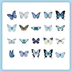 Sky Blue 40Pcs 20 Styles Waterproof PET Butterfly Sticker Labels, Self-adhesion, for Suitcase, Skateboard, Refrigerator, Helmet, Mobile Phone Shell, Sky Blue, 60~90mm, 2pcs/style