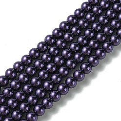 Indigo Eco-Friendly Dyed Glass Pearl Round Beads Strands, Grade A, Cotton Cord Threaded, Indigo, 6mm, Hole: 1.2~1.5mm, about 72pcs/strand, 15 inch
