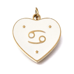 Cancer Placage sous vide pvd 304 pendentifs en acier inoxydable, avec anneaux de saut et émail, cœur, or, cancer, 15x15x1.5mm, Trou: 2.8mm