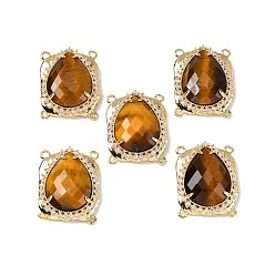 Тигровый глаз Латунные многорядные звенья с микропаве из кубического циркония и натуральным тигровым глазом, слеза, граненые, стойки покрытие, 22.5~23x18x7 мм, отверстие : 1.4 мм