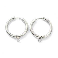 Stainless Steel Color 201 Stainless Steel Huggie Hoop Earring Findings, with Horizontal Loop and 316 Surgical Stainless Steel Pin, Stainless Steel Color, 26x24x3mm, Hole: 2.5mm, Pin: 1mm