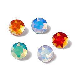 Mixed Color Light AB Style Eletroplate K9 Glass Rhinestone Cabochons, Pointed Back & Back Plated, Faceted, Flat Round, Mixed Color, 10x5mm