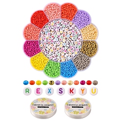 Mixed Color DIY Letter Bracelet Making Kit, Including Craft Acrylic & Glass Round Seed Beads, Elastic Thread, Mixed Color, 3370Pcs/set
