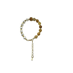Yellow Jade Natural Yellow Jade Round Beaded Bracelet, Golden, 7-1/8~9-1/8 inch(18~23cm)