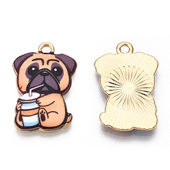 Sandy Brown Printed Alloy Pendants, Light Gold, Have Drink, Dog Charms, Sandy Brown, 22.5x15x1.5mm, Hole: 1.6mm