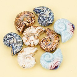 (52) Непрозрачная лаванда Фарфоровые бусины ручной работы, фантазии античного стекла фарфора, морской улитки, разноцветные, 39~41x30~32x16.5~18 мм, отверстие : 2.5~3.5 мм