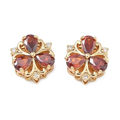 Оранжево-Красный Латунные микропаве кубический цирконий многожильные звенья, цветок, реальный 18 k позолоченный, оранжево-красный, 13.5x13x7 мм, отверстие : 1.8 мм