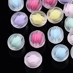 Mixed Color Transparent Acrylic Beads, Frosted, Bead in Bead, Corrugated Round, Mixed Color, 12x11.5mm, Hole: 2mm, about 580pcs/500g