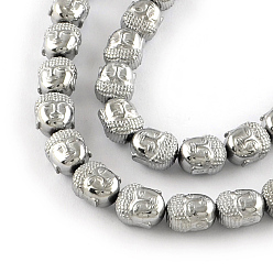 Platinum Plated Electroplated Non-magnetic Synthetic Hematite Beads Strands, Buddha Head, Platinum Plated, 10x9x7mm, Hole: 1mm, about 40pcs/strand, 15.7 inch