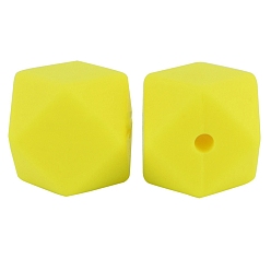 Yellow Octagon Food Grade Silicone Beads, Chewing Beads For Teethers, DIY Nursing Necklaces Making, Yellow, 17mm