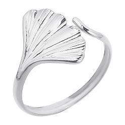 Stainless Steel Color 201 Stainless Steel Gingko Leaf Open Cuff Ring for Women, Stainless Steel Color, US Size 8(18.1mm)