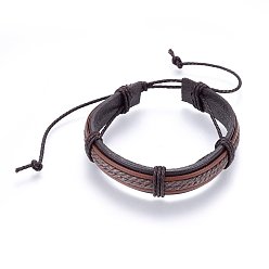 Saddle Brown Leather Cord Bracelets, with Waxed Cord, Saddle Brown, 2 inch(5cm)~3-1/8 inch(8cm)