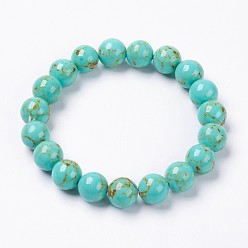 Pale Turquoise Synthetic Turquoise Beaded Stretch Bracelet, Round, Pale Turquoise, 2 inch(5cm), Beads: 8mm