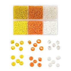 Yellow 4500Pcs 6 Style 12/0 Glass Seed Beads, Silver Lined & Opaque Colours, Round Hole Beads, Yellow, 2mm, Hole: 1mm, 750pcs/color