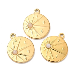 Полевой Шпаты Ионное покрытие (ip) 316 плоские круглые подвески из нержавеющей стали, солнечные обереги из натурального полевого шпата, реальный 24 k позолоченный, 21.5x18x4 мм, отверстие : 1.6 мм