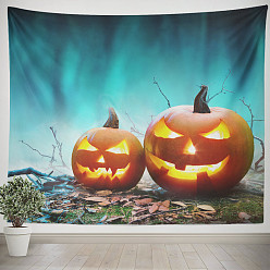 Dark Cyan Halloween Theme Pumpkin Pattern Polyester Wall Hanging Tapestry, for Bedroom Living Room Decoration, Rectangle, Dark Cyan, 1300x1500mm