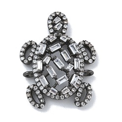 Черный Цвет Металла Стойка покрытие латунь прозрачный кубический цирконий черепаха соединительные подвески, долговечный, без свинца и без кадмия, металлический черный , 28x21.5x5.5 мм, отверстие : 1.2 мм