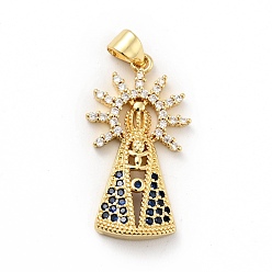 Real 18K Gold Plated Rack Plating Brass Micro Pave Cubic Zirconia Pendants, Long-Lasting Plated, Lead Free & Cadmium Free, Godfather, Real 18K Gold Plated, 27.5x15x4mm, Hole: 3.5x4mm
