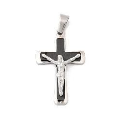 Черный 304 подвески из нержавеющей стали, религия Иисус крест амулеты, вакуумное покрытие pvd, чёрные, 32x20x6 мм, отверстие : 7x4 мм