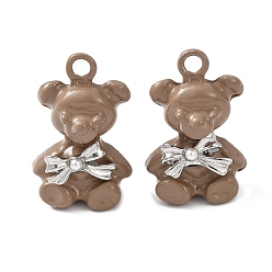 Верблюжий Подвески из сплава аэрозольной краски, мишка с подвеской-бантом, с ABS имитации жемчуга, стойки покрытие, долговечный, платина, верблюжие, 25x16x7 мм, отверстие : 2.6 мм