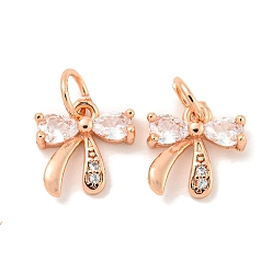 Розовое Золото Покрытие стойки латунь микропаве прозрачные подвески из кубического циркония, долговечный, с прыжковых колец, без свинца и без кадмия, бантом, розовое золото , 10x9.5x2.5 мм, отверстие : 3 мм