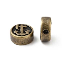 Antique Bronze 304 Stainless Steel Beads, Flat Round with Anchor Pattern, Antique Bronze, 10.5x4.5mm, Hole: 1.6mm