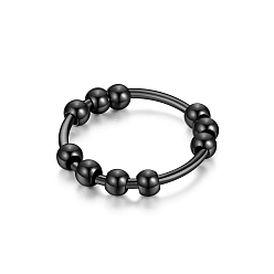 Black Stainless Steel Anxiety Spinner Finger Rings for Women Men, Rotating Beaded Ring for Calming Worry, Black, US Size 6(16.5mm), 4mm