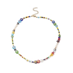 Colorful Natural Pearl & Millefiori & Seed Glass Beaded Necklace for Women, Colorful, 16.26 inch(41.3cm)