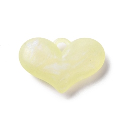 Yellow Luminous Acrylic Pendants, with Glitter, Glow In The Dark, Heart Charms, Yellow, 25.5x38x9.5mm, Hole: 4x4mm, about 94pcs/500g