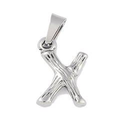 Letter X Non-Tarnish 304 Stainless Steel Pendants, Bamboo Style, Stainless Steel Color, Letter.X, 19x14x3mm, Hole: 3x7mm