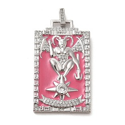 Pale Violet Red Brass Micro Pave Cubic Zirconia Pendants with Enamel, Tarot, Pale Violet Red, 39.5x23x2.5mm, Hole: 4.5x2mm