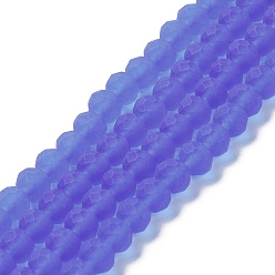 Medium Purple Transparent Glass Beads Strands, Faceted, Frosted, Rondelle, Medium Purple, 8mm, Hole: 1mm, about 65~68pcs/strand, 15.7~16.1 inch(40~41cm)