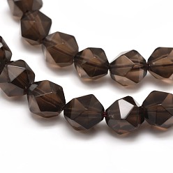 Smoky Quartz Faceted Natural Smoky Quartz Gemstone Bead Strands, Star Cut Round Beads, 8mm, Hole: 1mm, about 47pcs/strand, 16 inch