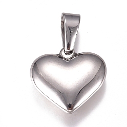 Stainless Steel Color Tarnish Resistant 304 Stainless Steel Pendants, Heart, Stainless Steel Color, 19.5x20x5.5mm, Hole: 10x4.5mm