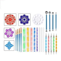 Mixed Color Mandala Pattern Painting & Drawing Tool Set, Including Sculpturing Tool, Stencils, Painting Pen, Palette and Bag, Mixed Color, 21x21x4cm