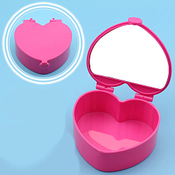 Fuchsia Valentine's Day Heart Plastic Jewelry Gift Boxes, with Mirror Inside, for Hair Accessory and Jewelry and DIY Crafts, Fuchsia, 9.4x9.3x3.8cm