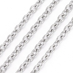 Stainless Steel Color 304 Stainless Steel Cable Chains, Soldered, Oval, Stainless Steel Color, 2.5x2x0.5mm