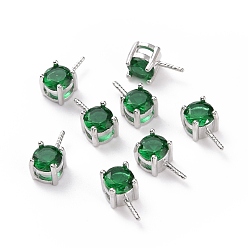 Green Rhodium Plated 925 Sterling Silver Peg Bails, with Cubic Zirconia, Square, Platinum, Green, 9x4x4.5mm, Hole: 2.5x1.5mm, Pin: 0.6mm