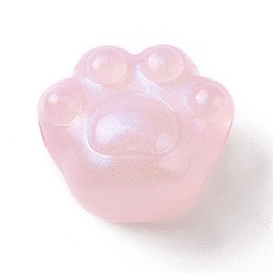 Pink Luminous Acrylic Beads, Glitter Beads, Glow in the Dark, Cat Paw Print, Pink, 16x18x12.5mm, Hole: 2.5mm, about 205pcs/500g