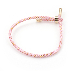 Pink Couple Adjustable Nylon Cord Bracelets, Bolo Bracelets, Slider Bracelets, Box Chains, with Brass Findings, Long-Lasting Plated, Real 18K Gold Plated, Pink, 9-1/4 inch(23.5cm), 2~3.5mm