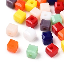 Couleur Mélangete Perles de verre à facettes de couleur opaque, cube, couleur mixte, 4x4x4mm, Trou: 1.2mm