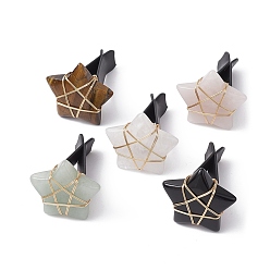Mixed Stone Wire Wrapped Star Natural Gemstone Car Air Vent Clips, Automotive Interior Trim, with Magnetic Ferromanganese Iron & Plastic Clip, 40mm