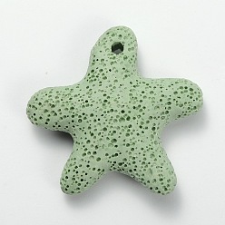 Pale Green Synthetic Lava Rock Big Starfish/Sea Stars Pendants, Dyed, Pale Green, 52x51x11mm, Hole: 3mm