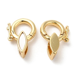 Horse Eye Rack Plating Brass Twister Clasps, with Shell, Cadmium Free & Lead Free, Real 18K Gold Plated, Long-Lasting Plated, Horse Eye, 15mm, Horse Eye: 9x3.5x5.5mm, Hole: 5x3mm