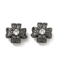 Черный Цвет Металла Латунные прозрачные бусины из кубического циркония, без кадмия и без свинца, стойки покрытие, долговечный, крестик, металлический черный , 9x9x6 мм, отверстие : 1.5 мм