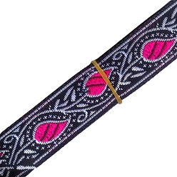 Deep Pink 7M Ethnic Style Polyester Jacquard Leaf Ribbon, Deep Pink, 3/4 inch(20mm), about 7.66 Yards(7m)/Roll