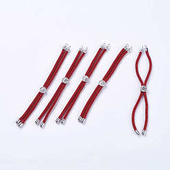 Real Platinum Plated Nylon Twisted Cord Bracelet Making, Slider Bracelet Making, with Brass Findings, Cadmium Free & Lead Free, Long-Lasting Plated, Tree of Life, Red, Real Platinum Plated, 210~220x2mm, Hole: 2mm